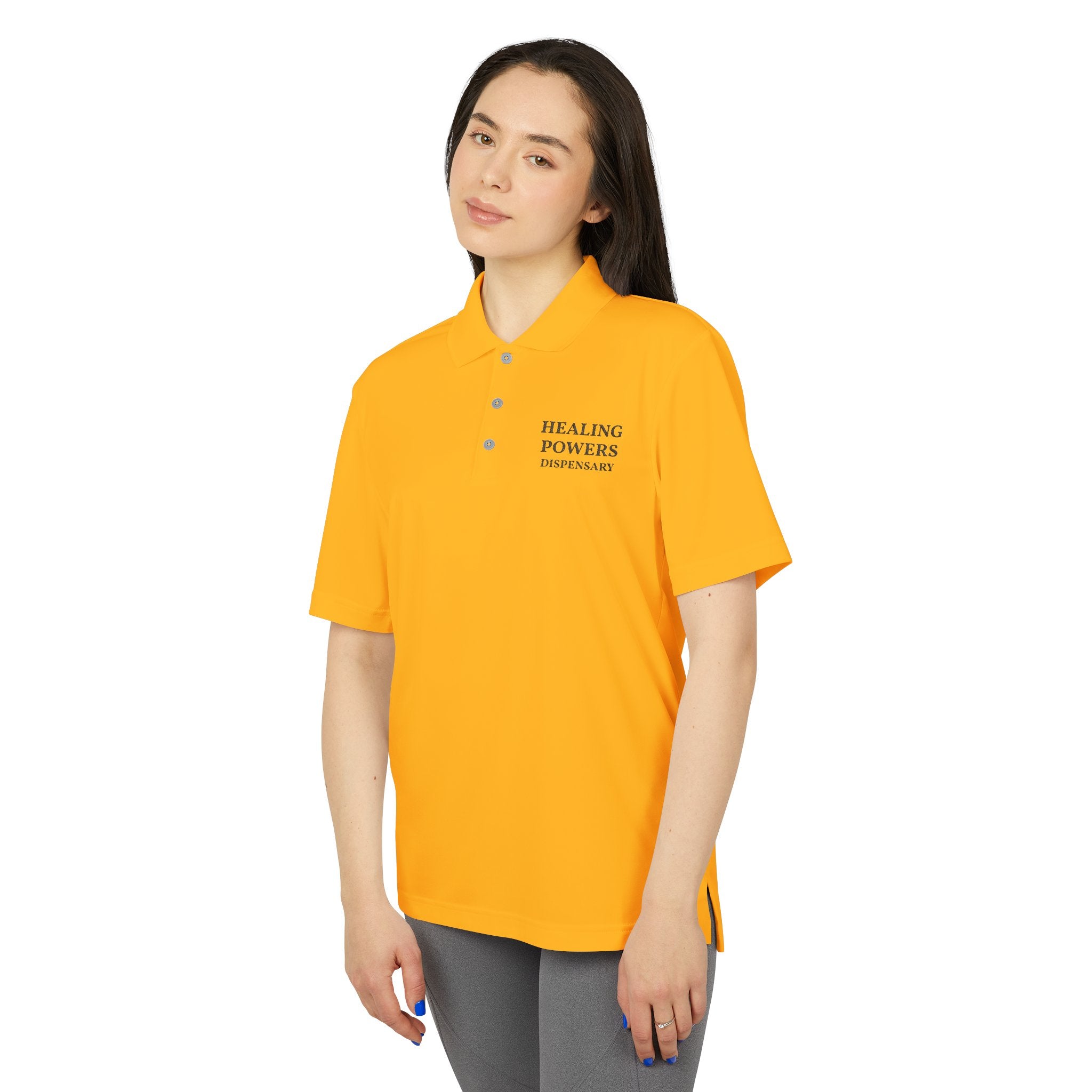 Healing Powers Polo Shirt — Minimalist White Performance Golf Polo