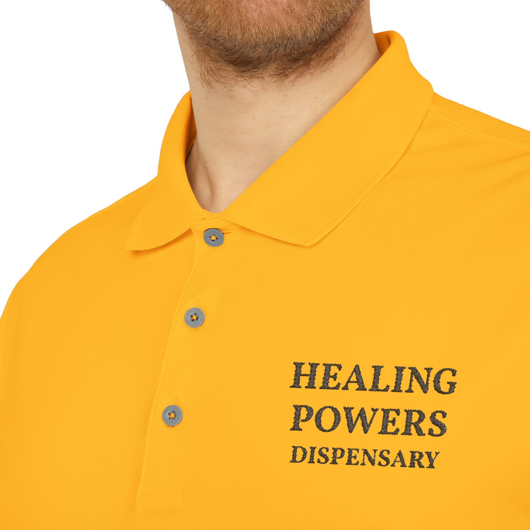 Healing Powers Polo Shirt — Minimalist White Performance Golf Polo