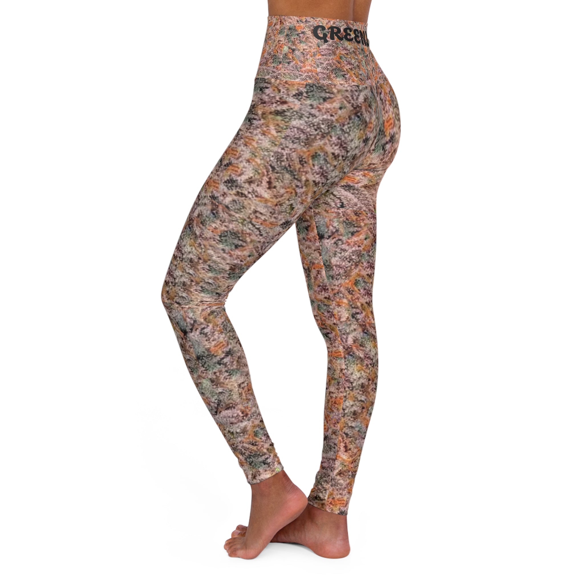 High-Waist Yoga Leggings — Earth-Tone Marble Print