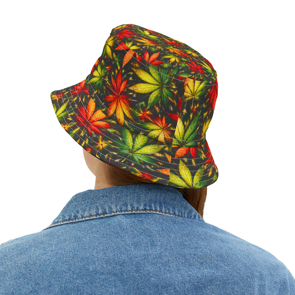 "Yes Rasta" Canna Leaf Print Bucket Hat — Colorful Reggae Cannabis Hat