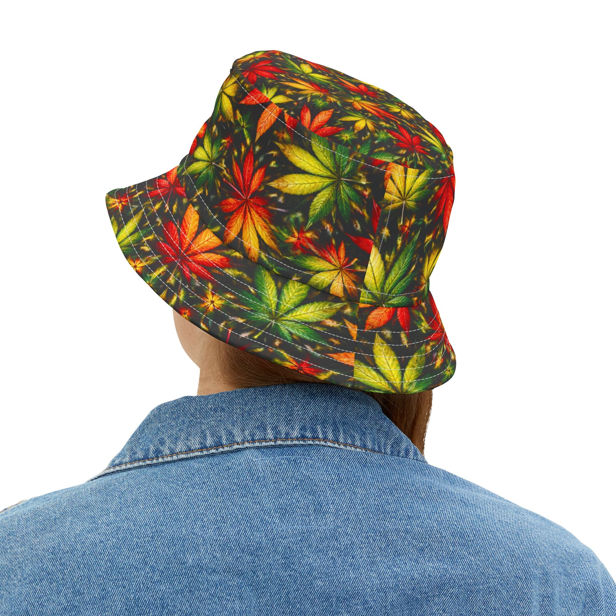 "Yes Rasta" Canna Leaf Print Bucket Hat — Colorful Reggae Cannabis Hat