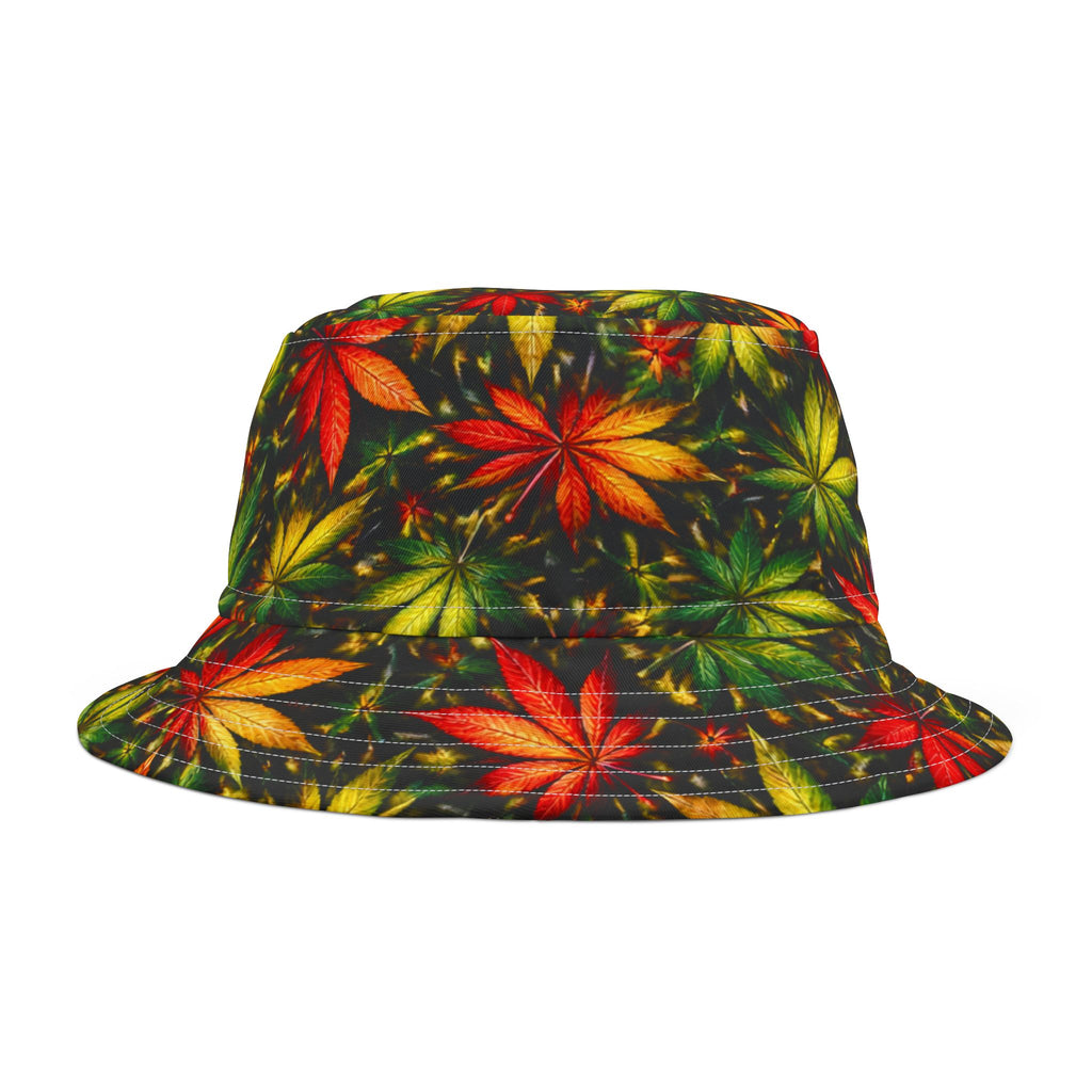 "Yes Rasta" Canna Leaf Print Bucket Hat — Colorful Reggae Cannabis Hat