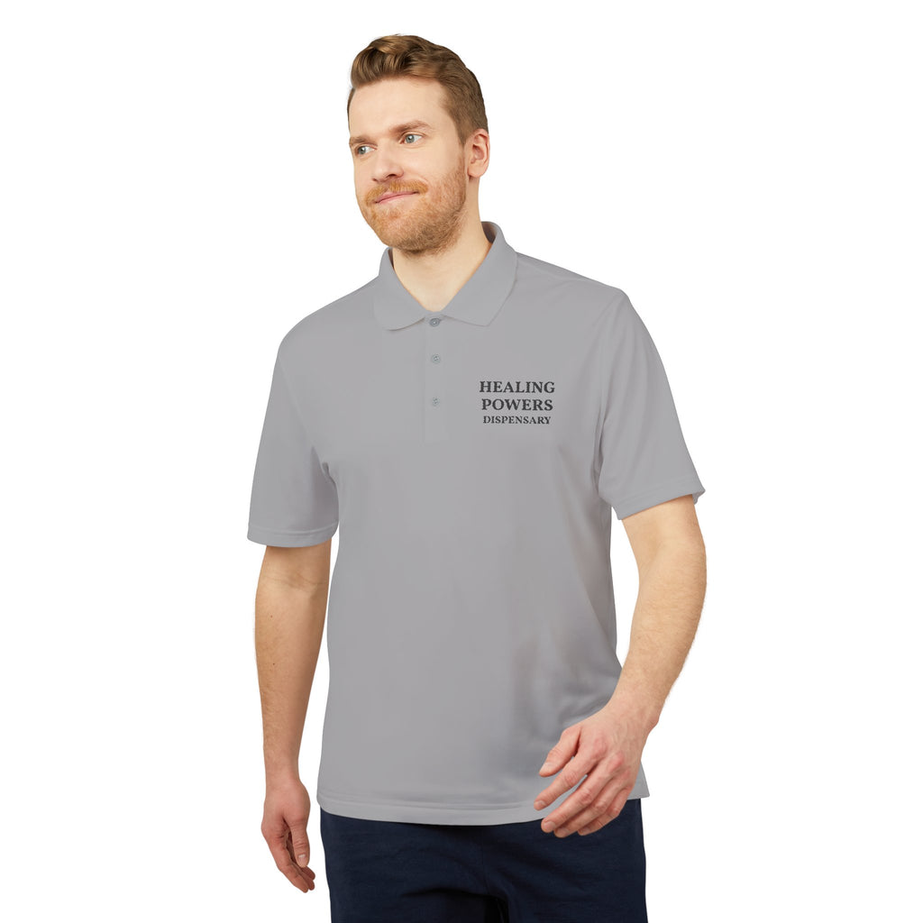 Healing Powers Polo Shirt — Minimalist White Performance Golf Polo