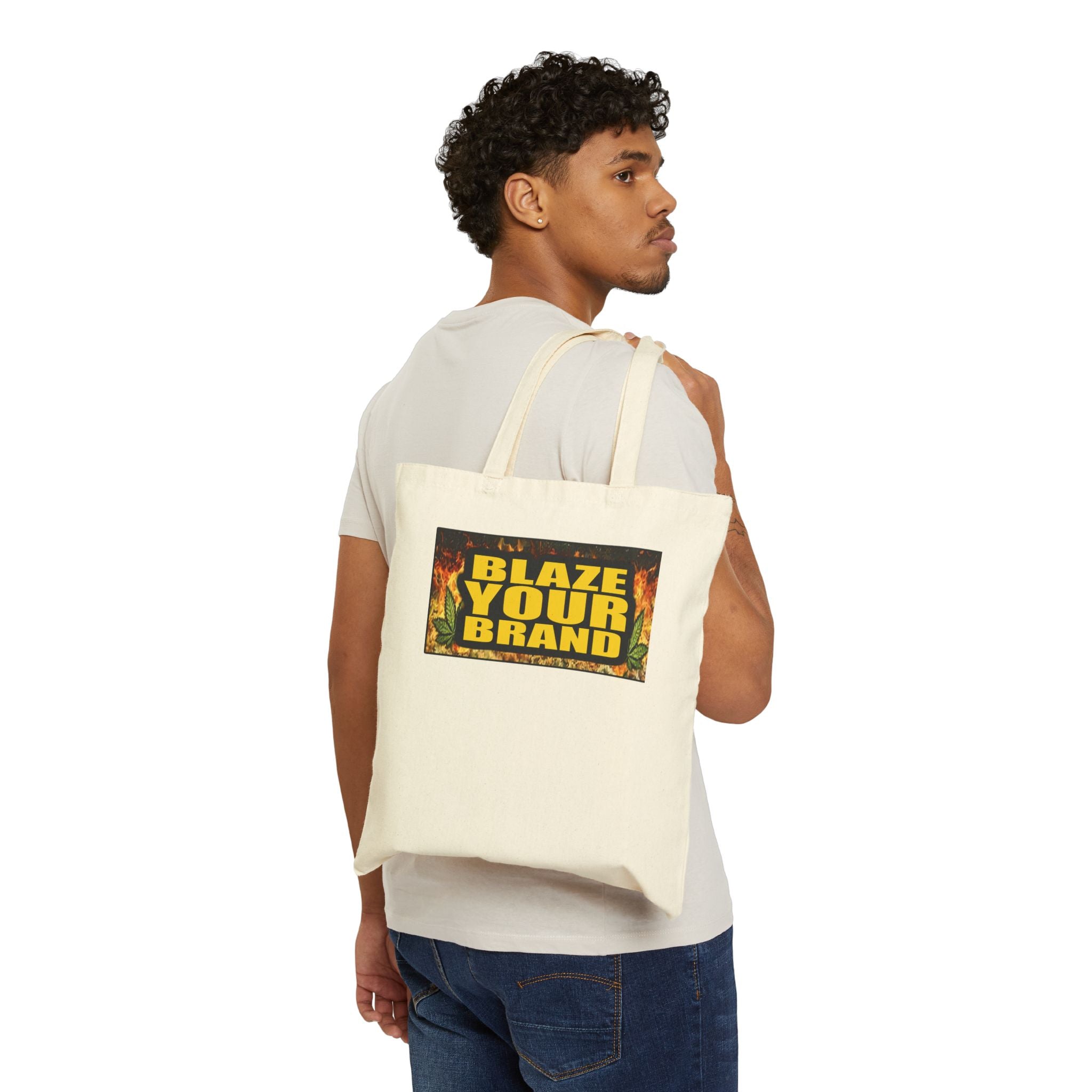 Tote Bag — "Blaze Your Brand" Flame Logo Canvas Tote for Creators & Makers