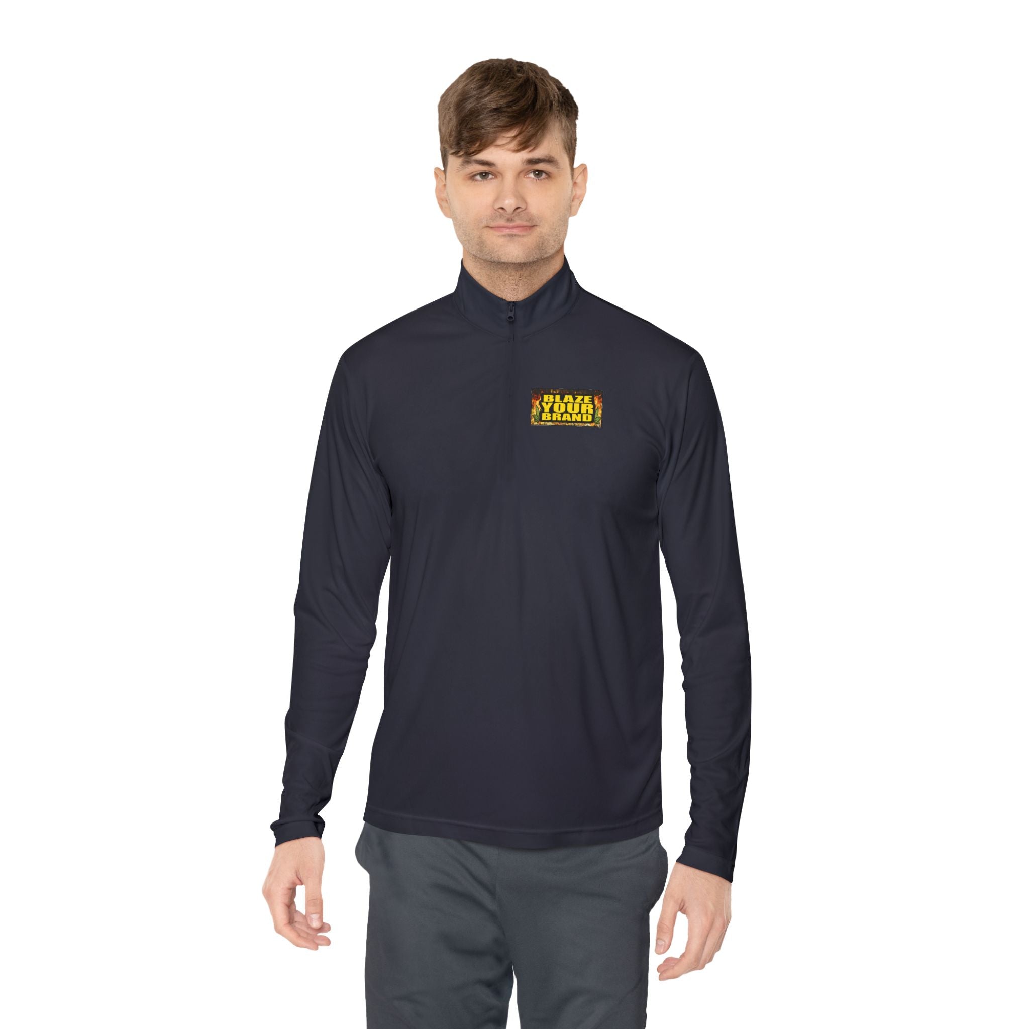 Quarter-Zip Pullover — 'Stay Golden' Retro Patch Chest NAME DROP OR Logo