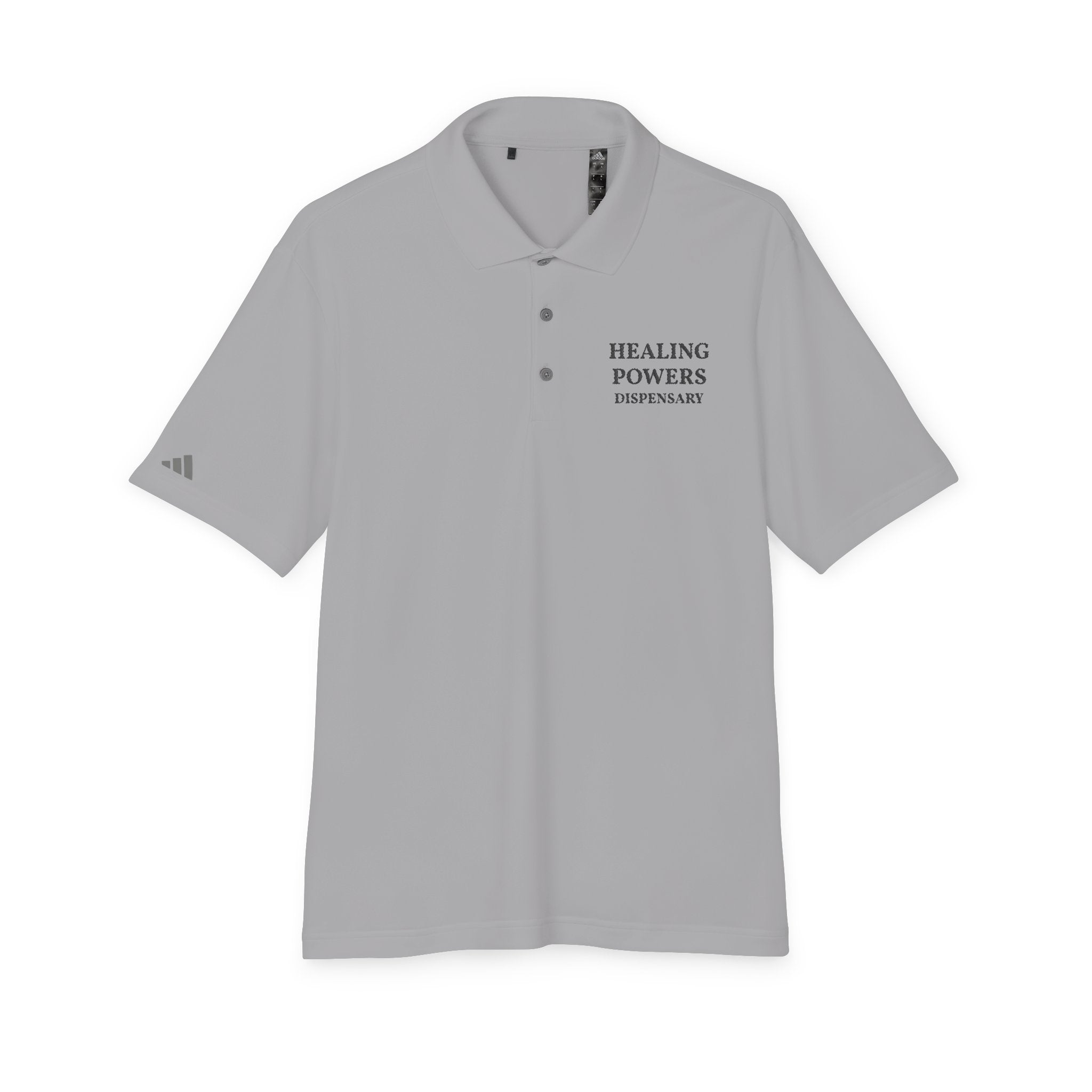 Healing Powers Polo Shirt — Minimalist White Performance Golf Polo