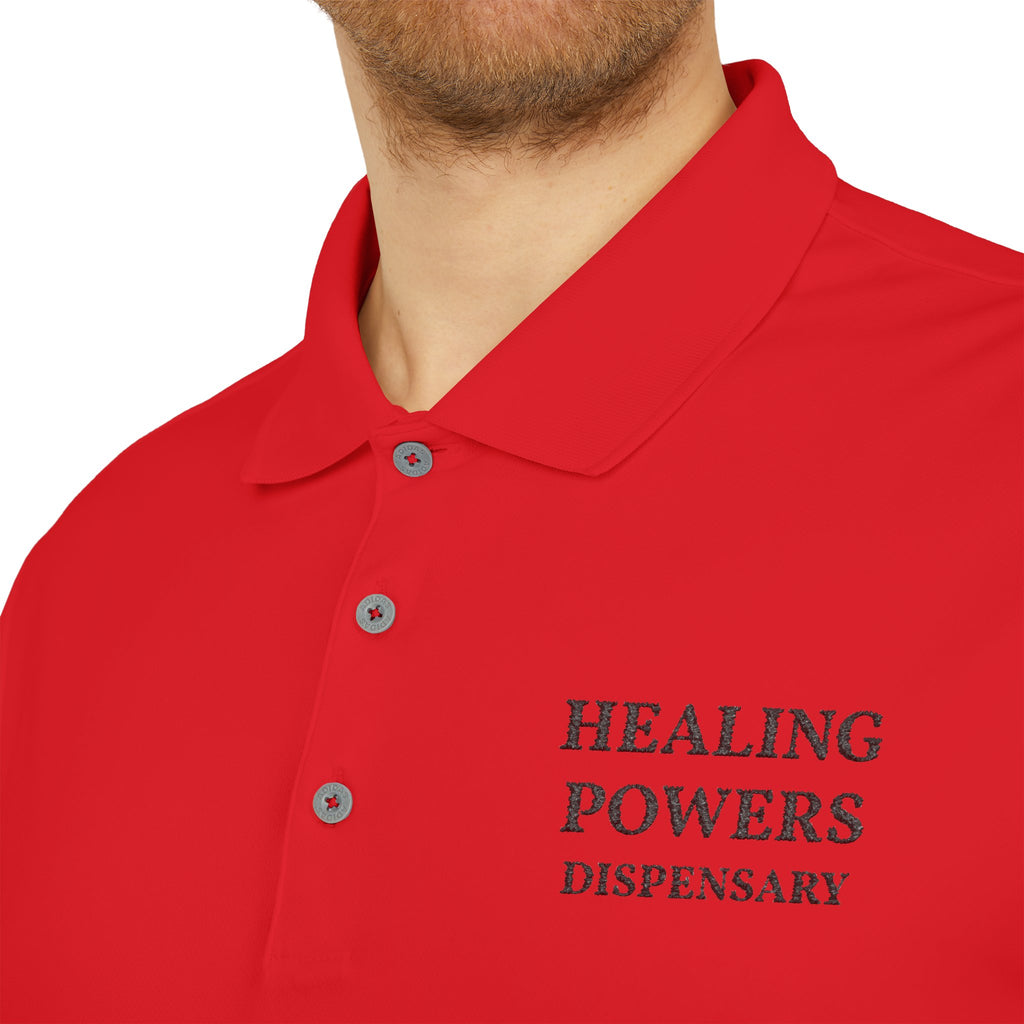 Healing Powers Polo Shirt — Minimalist White Performance Golf Polo