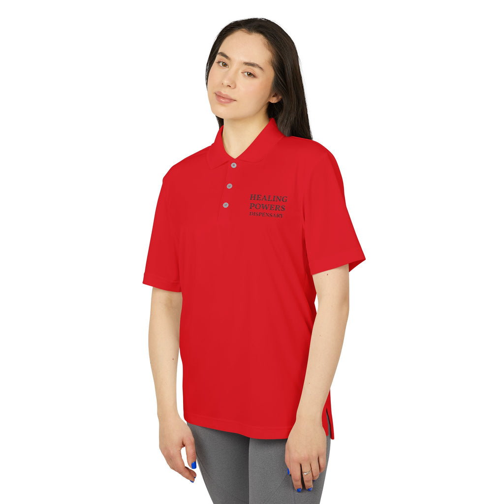 Healing Powers Polo Shirt — Minimalist White Performance Golf Polo