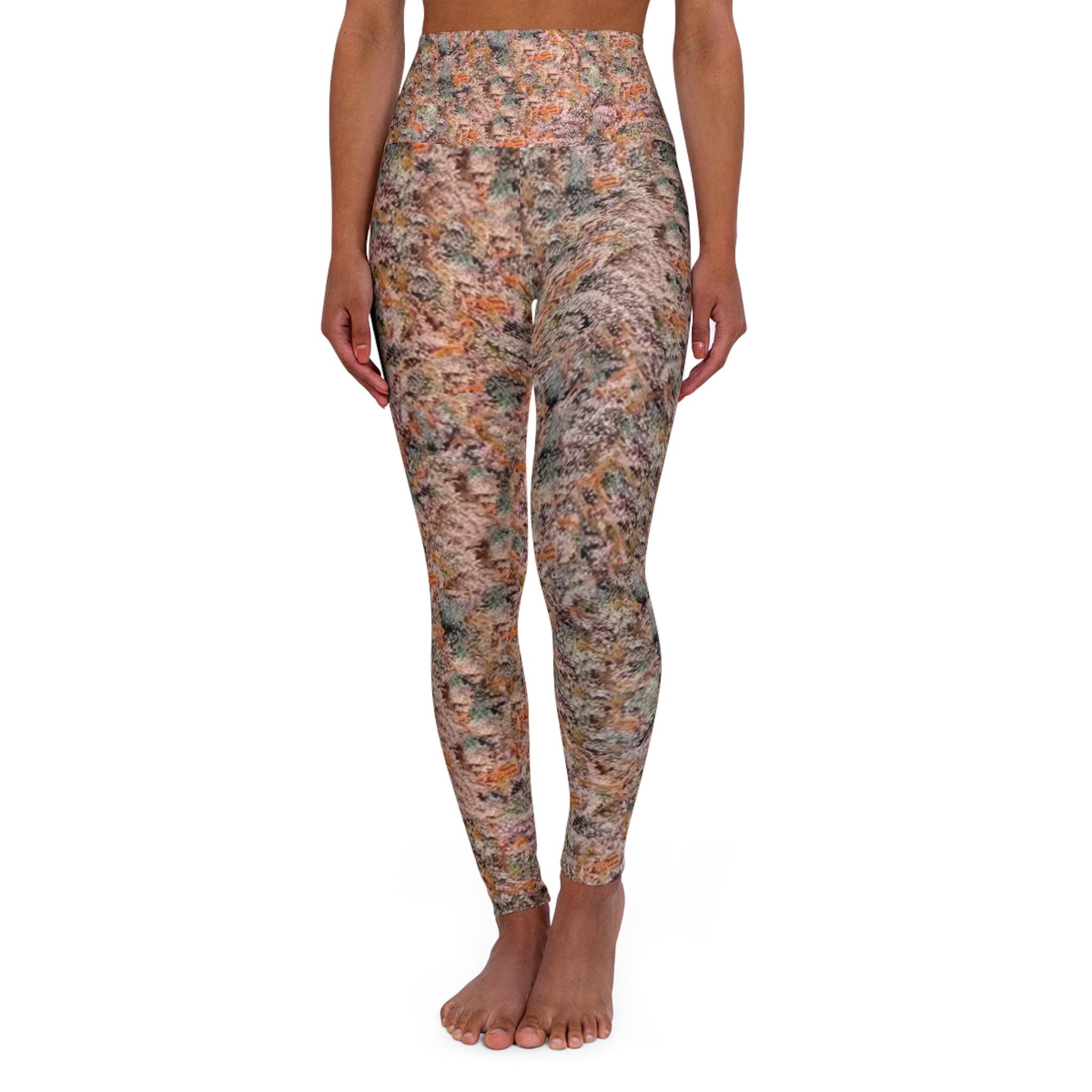High-Waist Yoga Leggings — Earth-Tone Marble Print