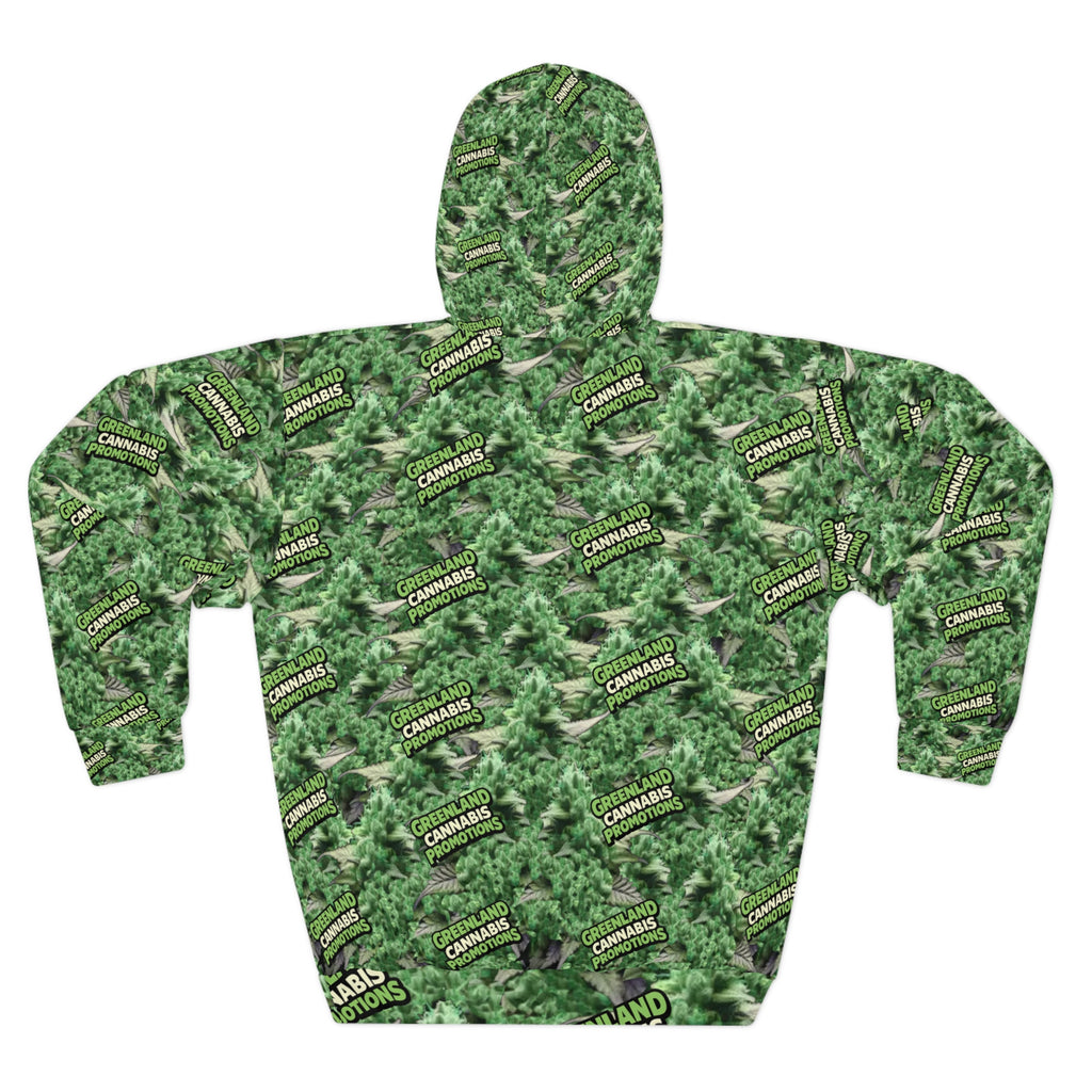 Cannabis Bud Zoom Camo  "Blaze YOUR Logo" All-Over Print Hoodie — Green Cannabis Camo Pullover