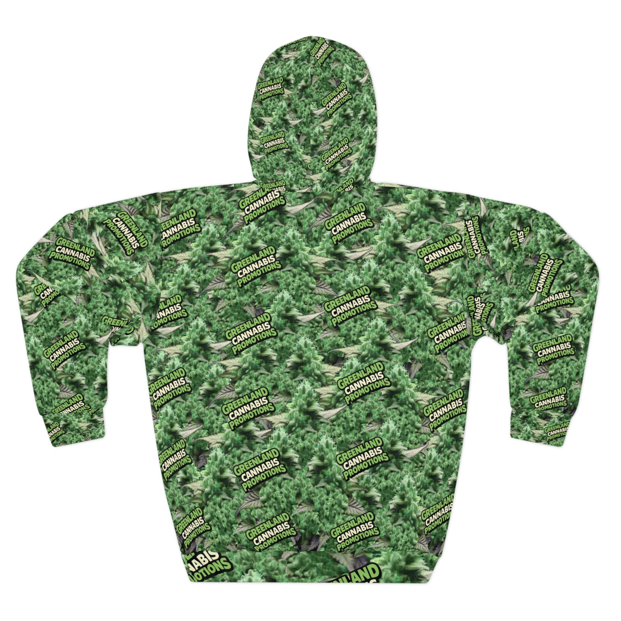 Cannabis Bud Zoom Camo  "Blaze YOUR Logo" All-Over Print Hoodie — Green Cannabis Camo Pullover