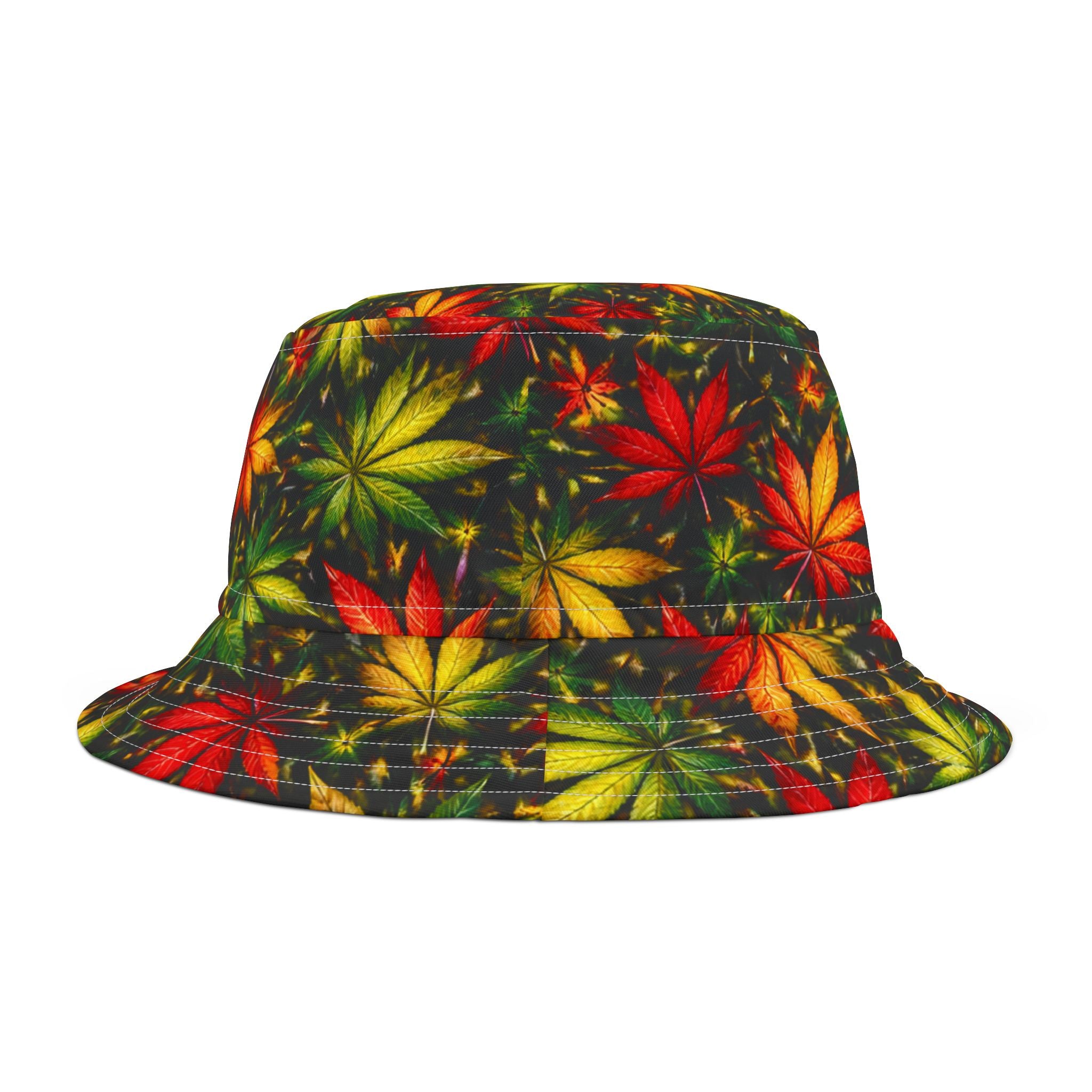 "Yes Rasta" Canna Leaf Print Bucket Hat — Colorful Reggae Cannabis Hat