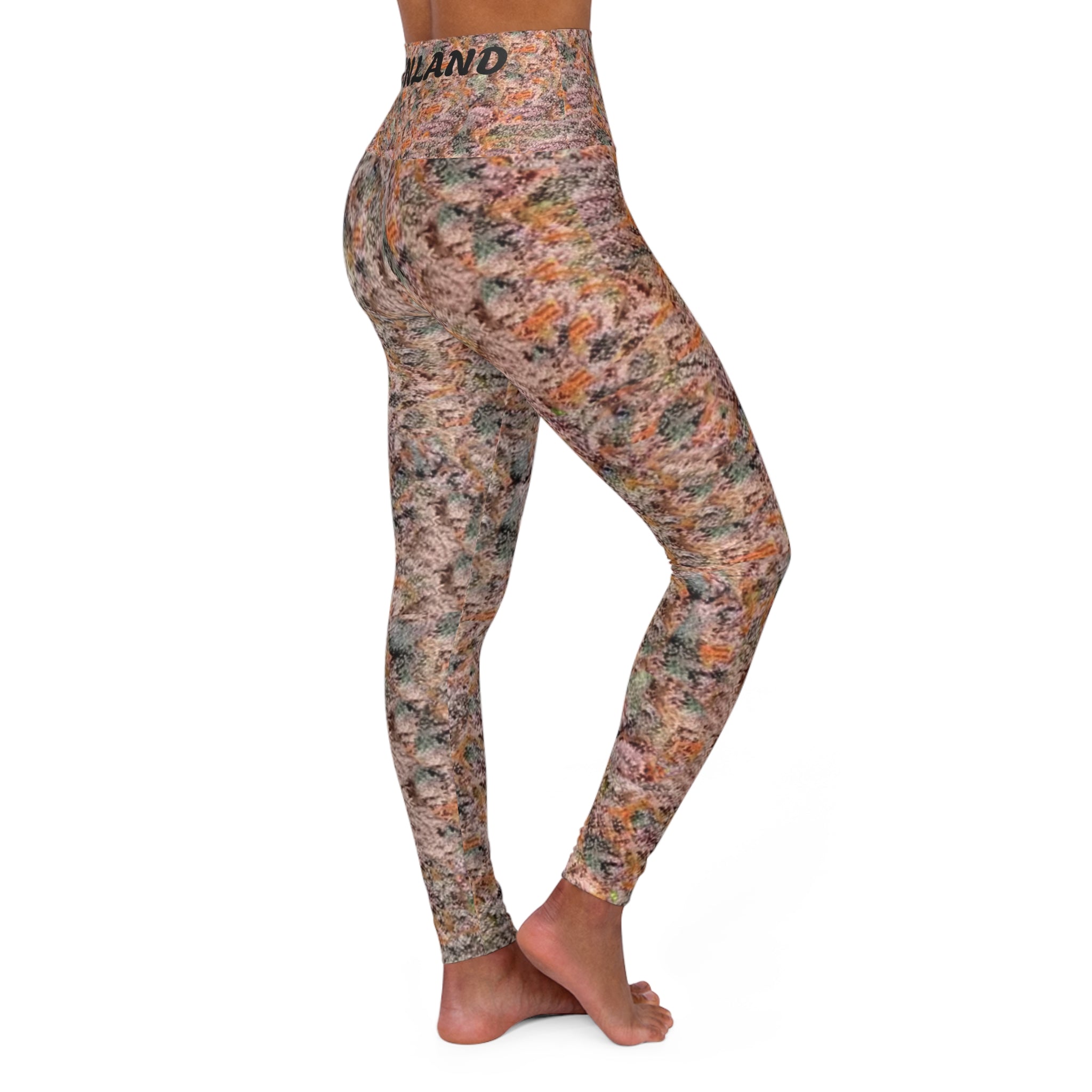 High-Waist Yoga Leggings — Earth-Tone Marble Print