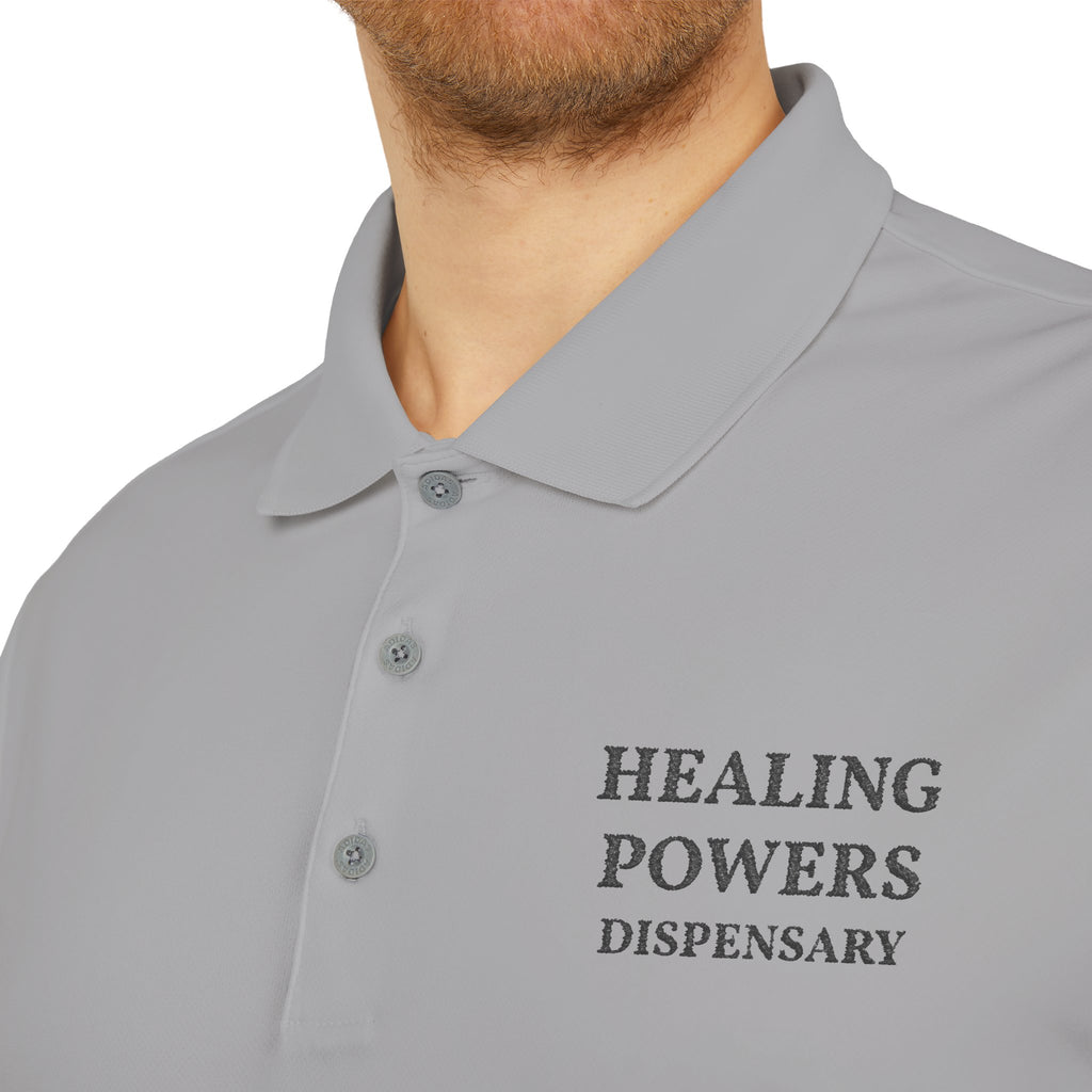 Healing Powers Polo Shirt — Minimalist White Performance Golf Polo