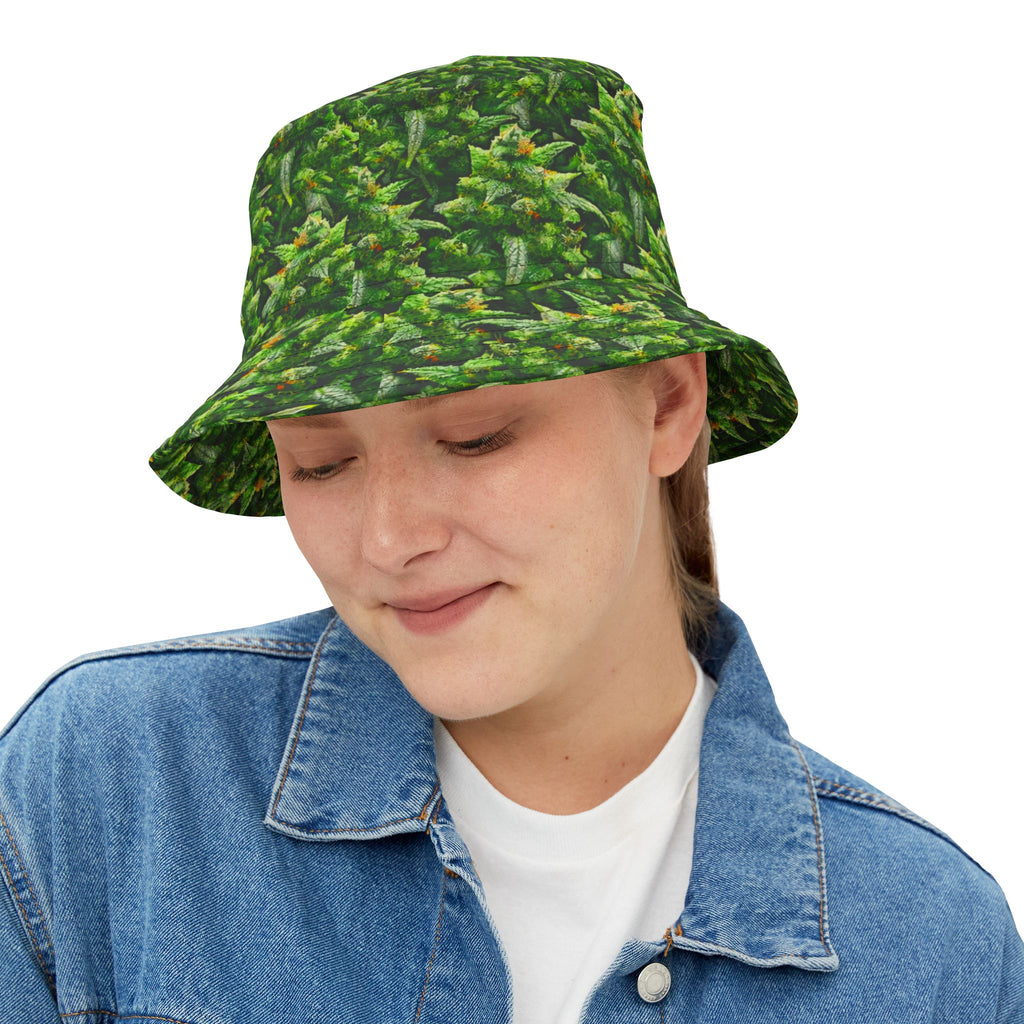 Cannabis Camo Bucket Hat — Subtle 'If Ya Know' Green Leaf Design